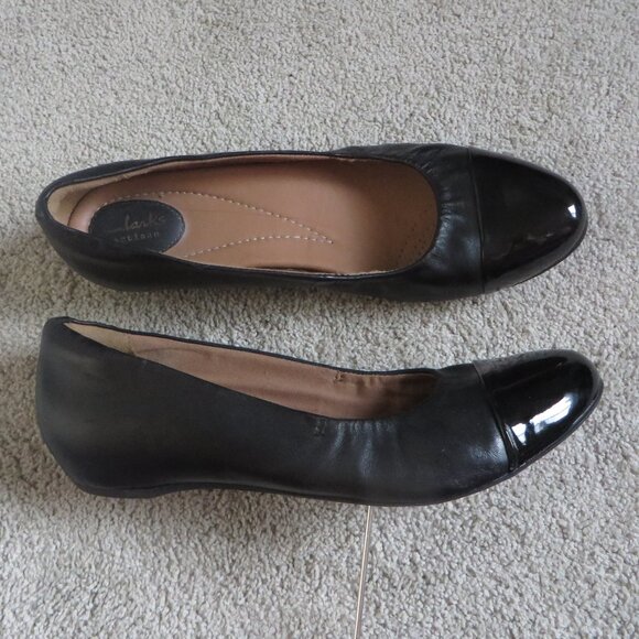 Clarks artisan womens shoes ballet flat size 11 black leather slip-on cushioned - Picture 1 of 10